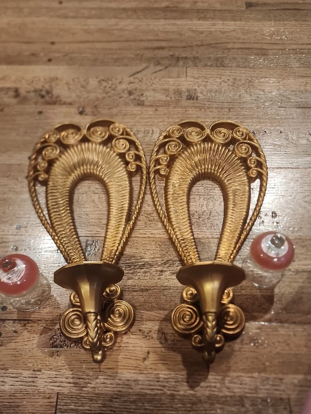 Ornate Gold Wall Candle Sconces - Pair